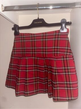 Red Plaid Pleated Tennis Skirt High Waist A-Line Schoolgirl Y2K Mini Skirt Small